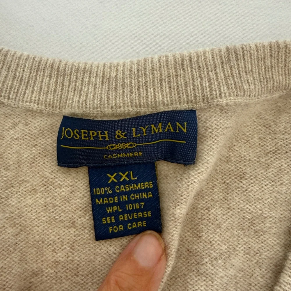 Joseph & Lyman Mens  Beige Heather 100% Cashmere XXL V-Neck Sweater Classic Fit